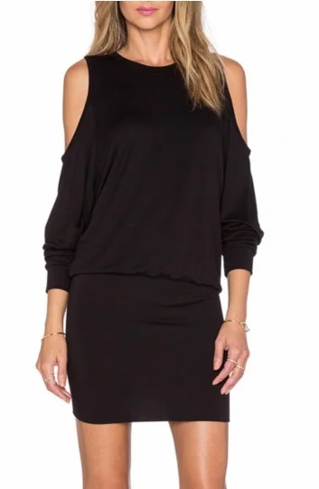 Black Open-Shoulder Round Neck Stretch Knit Dress - Original Price $19.99 (SALE Price $15.99)