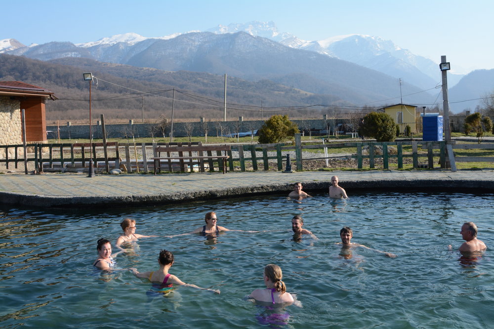 Clowns dipping in the natural spring