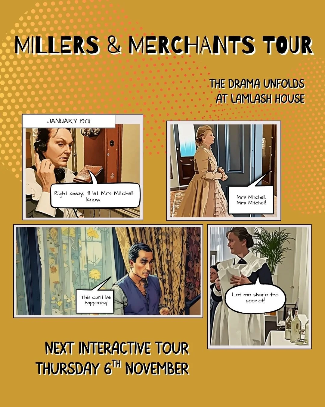 Final Millers &amp; Merchants Tour of the Year! 

Join us on Thursday 6th November for the last chance in 2025 to experience the magic, mischief and storytelling of the Millers &amp; Merchants Tour at Lamlash House. Following a visit to @mybtextiles1