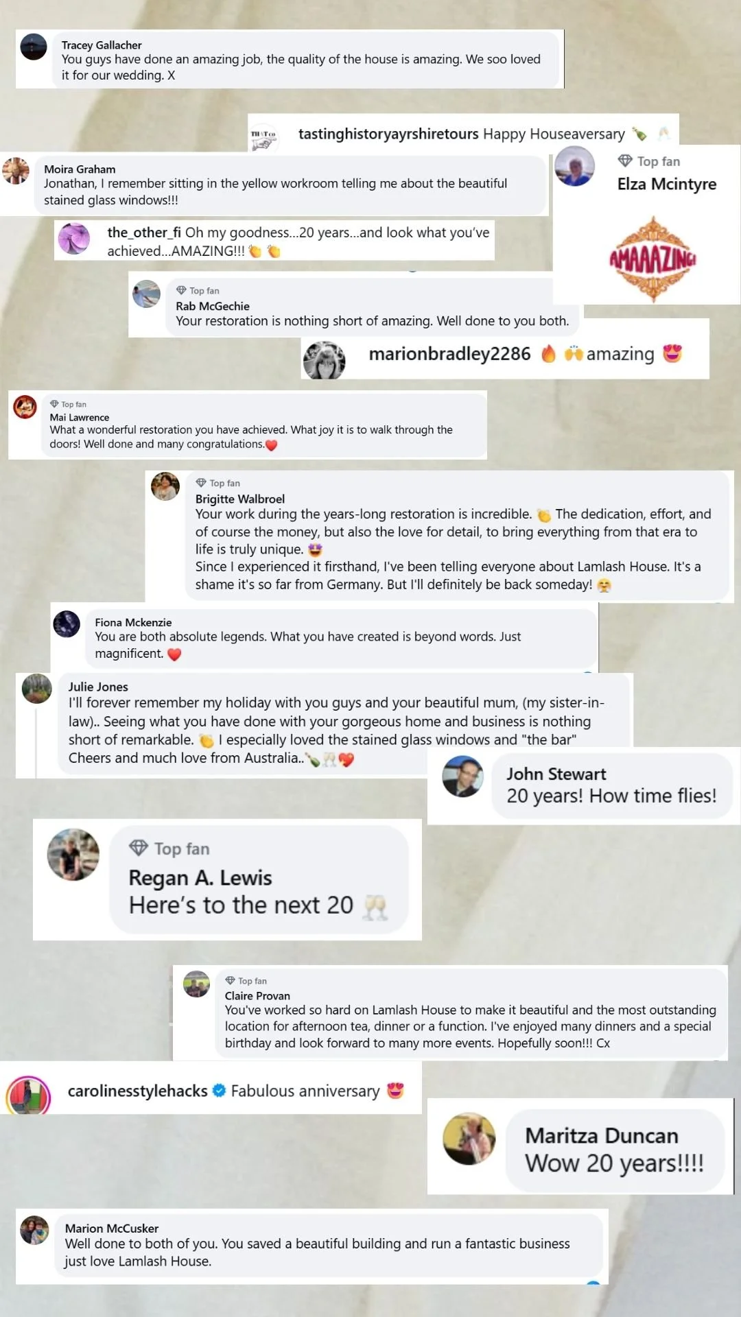 Thank you all so very much for the wonderful messages marking 20 years since we bought Lamlash House. Seeing your kind words, memories and shared affection for this special place has genuinely meant more to us than we can put into words.

Lamlash Hou