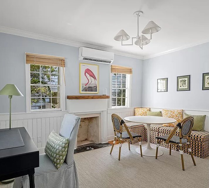 Another special space in our #CharlestonCottage project. 
.
.
This multifunctional room is the perfect space to cozy up for a meal or crank away on work to-dos. It&rsquo;s filled with natural light, plenty of *color*, and when the roses are in bloom,