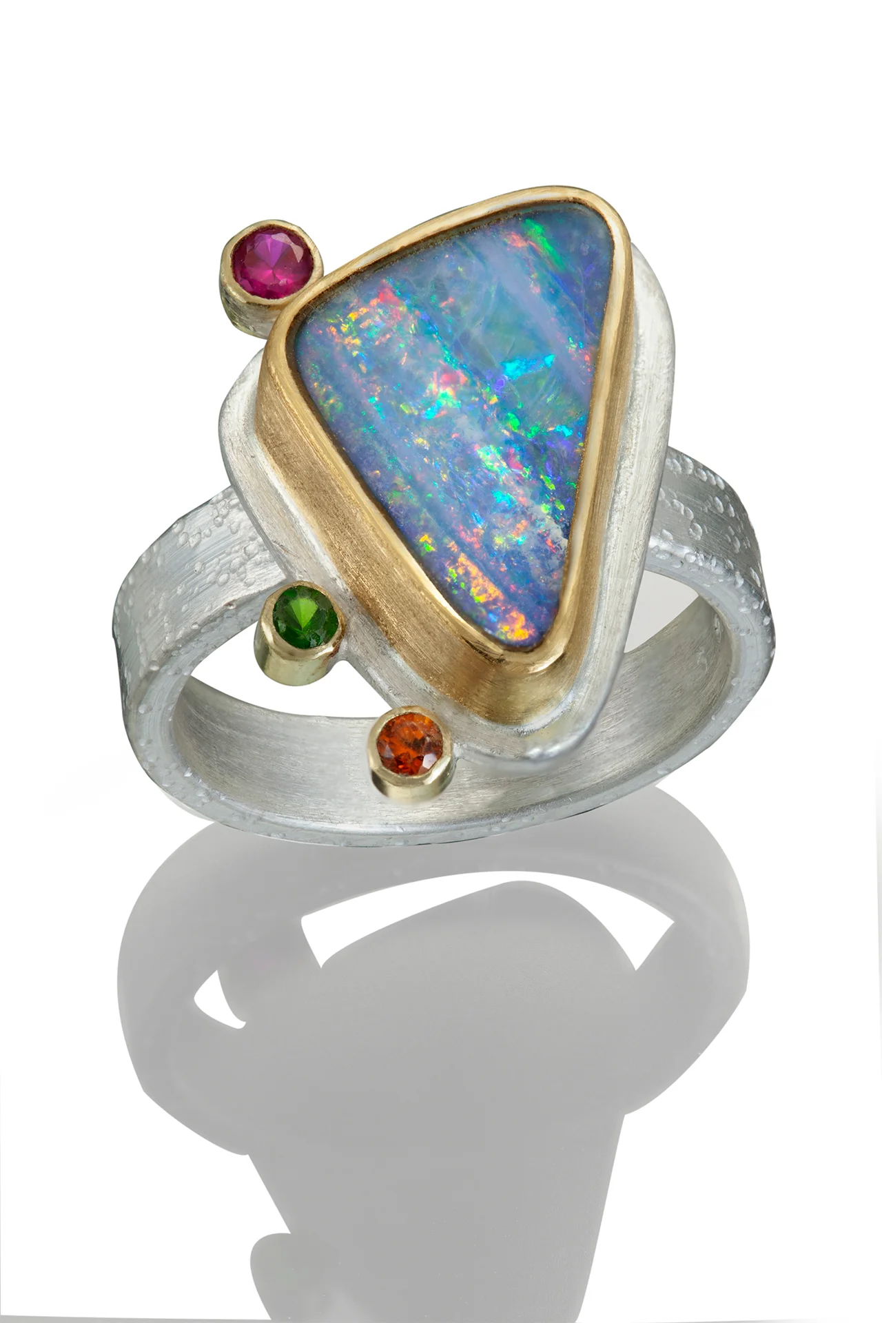 Opal, Sapphire, and Tsavorite Ring