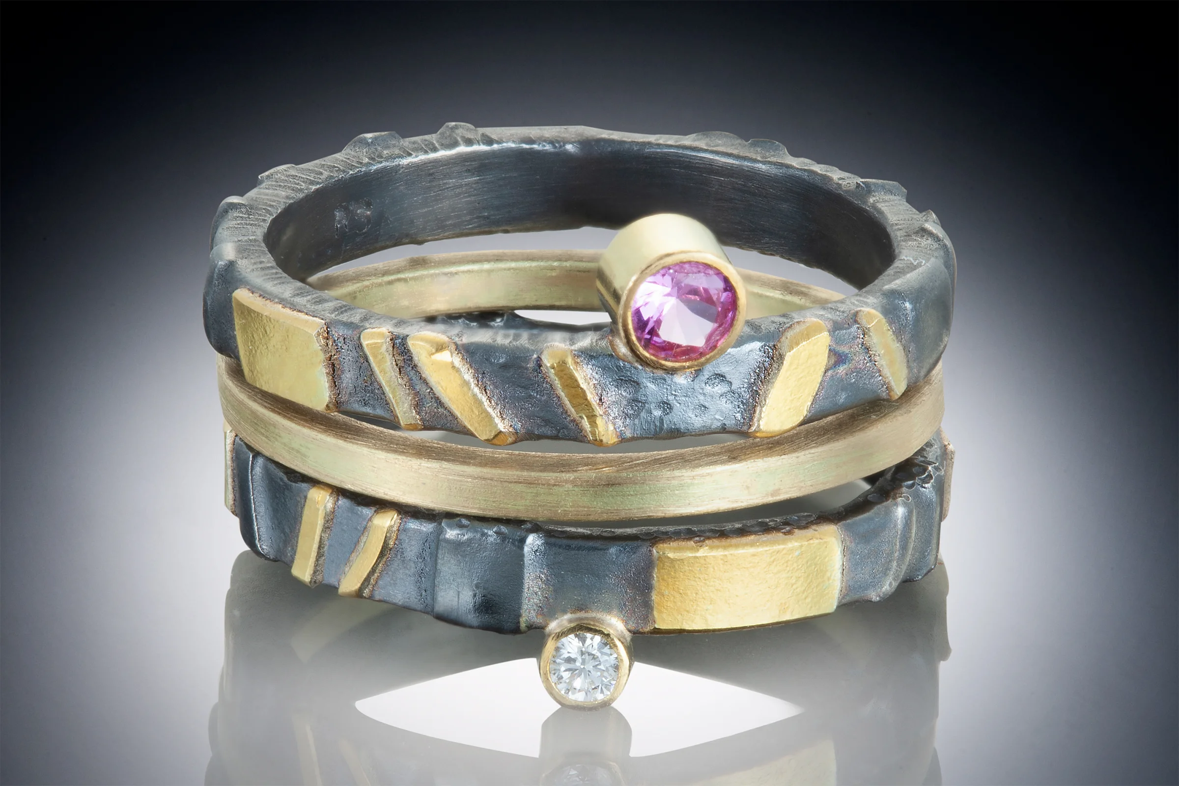 Pink Sapphire and Diamond Stacking Rings