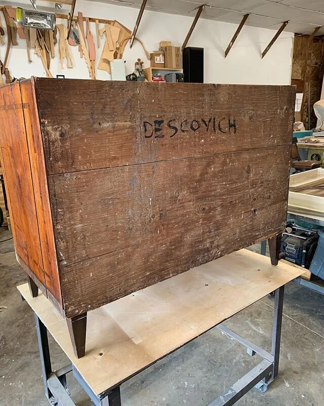 This week I&rsquo;m working on the restoration of a fairly old chest of drawers. My guess is it&rsquo;s a rural southern piece. It&rsquo;s made of walnut and yellow pine. It&rsquo;s constructed in a very simple manner using butt joints and nails. The