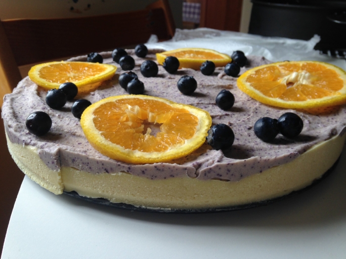 Vegan Orange and Blueberry Cheesecake made from cashews