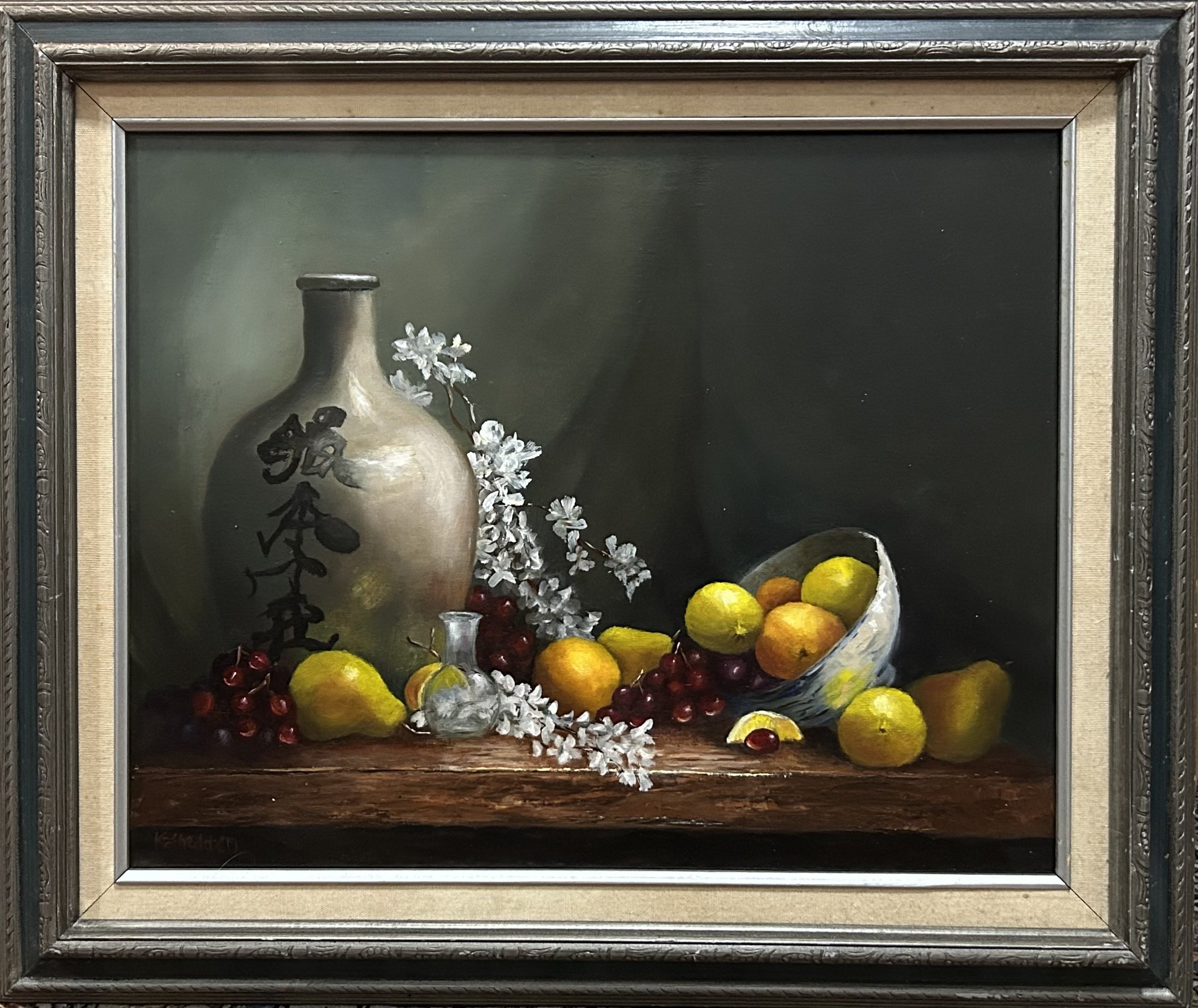Still Life with Mixed Fruit and White Blossoms