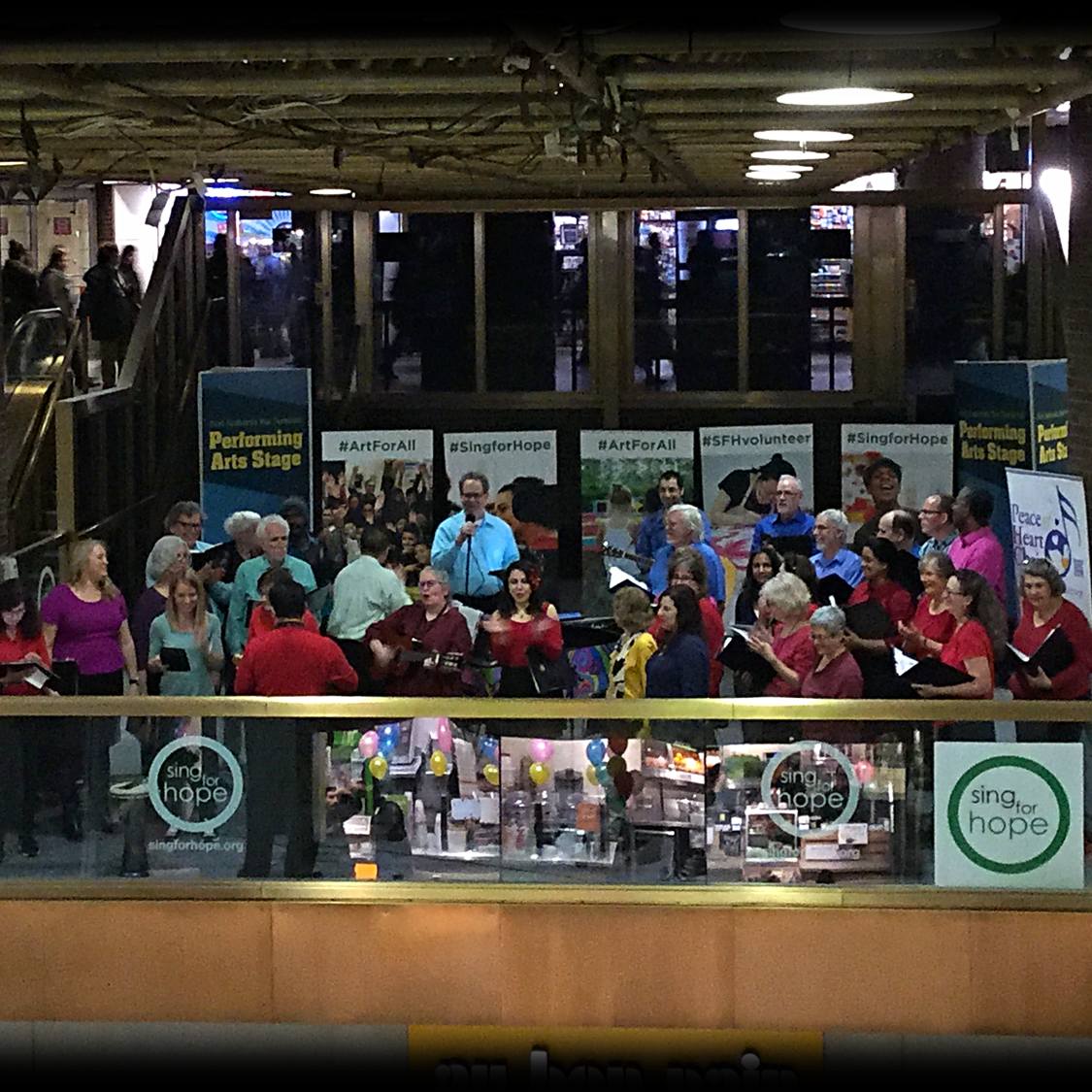 The choir on the Sing for Hope stage at the Port Authority