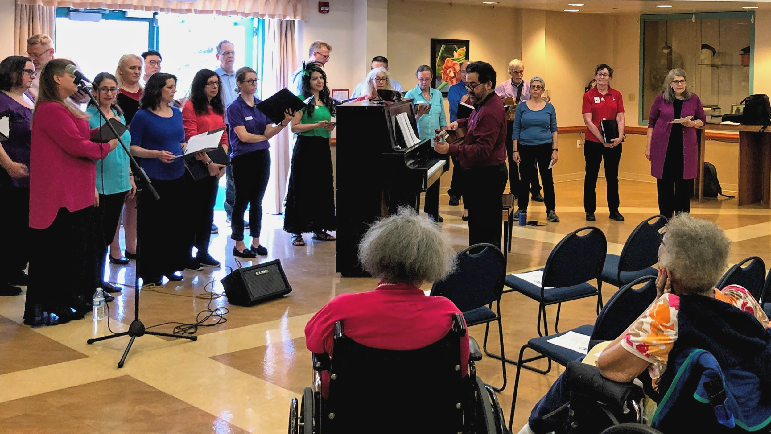 The choir sang in the home’s New York State Women Veterans Memorial Community Room