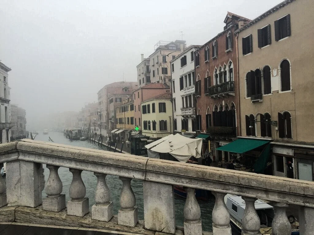 A fog covered canal near our hotel. 