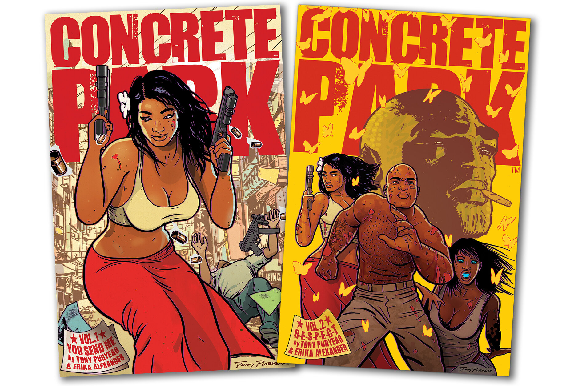 Volumes 1 and 2 of the Concrete Park Graphic Novel.
