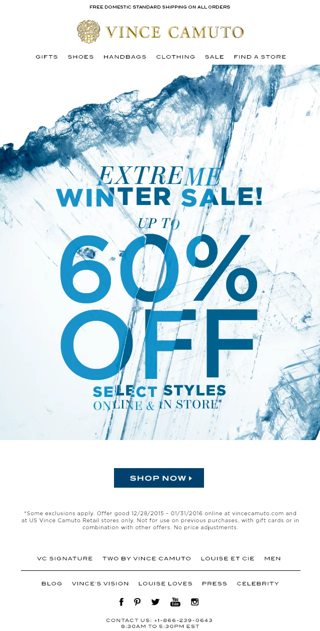Art Direction and Graphic Design for Winter Sale Promotion | Holiday 2015 | Vince Camuto