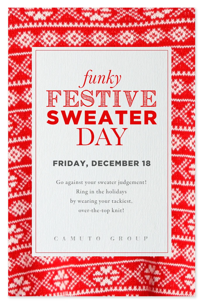 Art Direction and Graphic Design for the Festive Sweater Day Invite | Holiday 2015 | Camuto Group