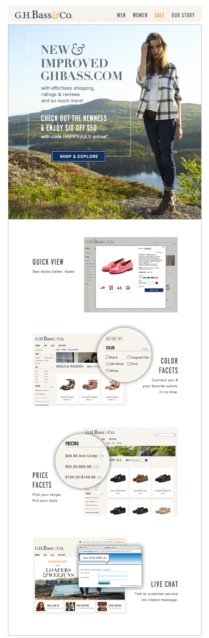 Graphic Design &amp; Copy for New Website Launch Blast | July 5, 2015 | G.H. Bass &amp; Co.
