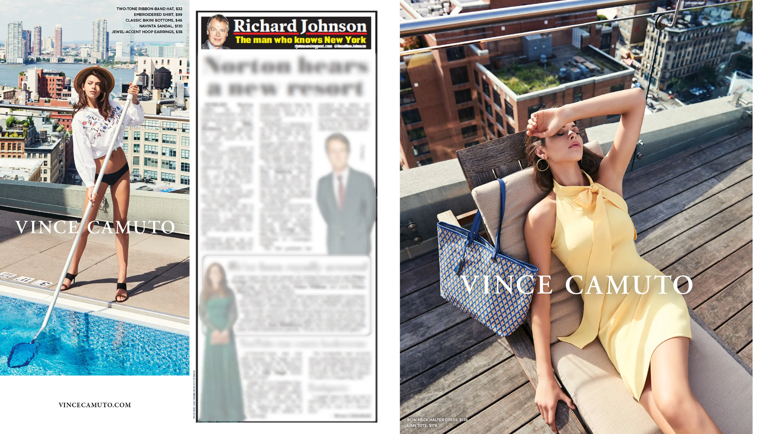 Graphic Design for New York Post ad that ran 3 times the week of January 16, 2018 | Resort 2018 | Vince Camuto