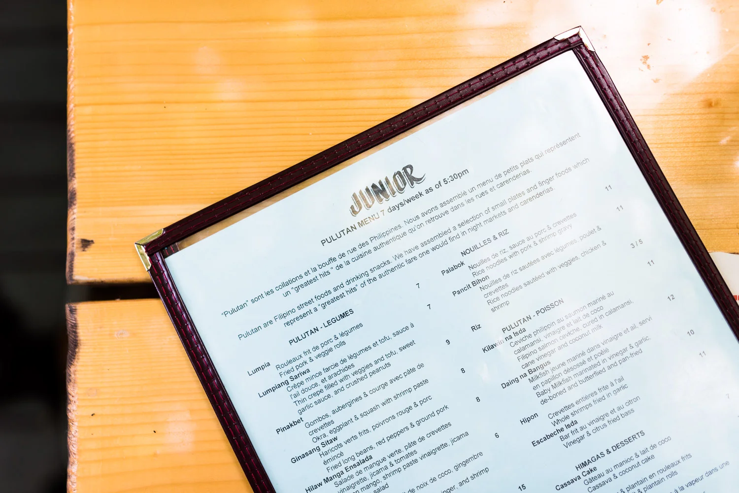 Dinner at Junior Restaurant in Montreal