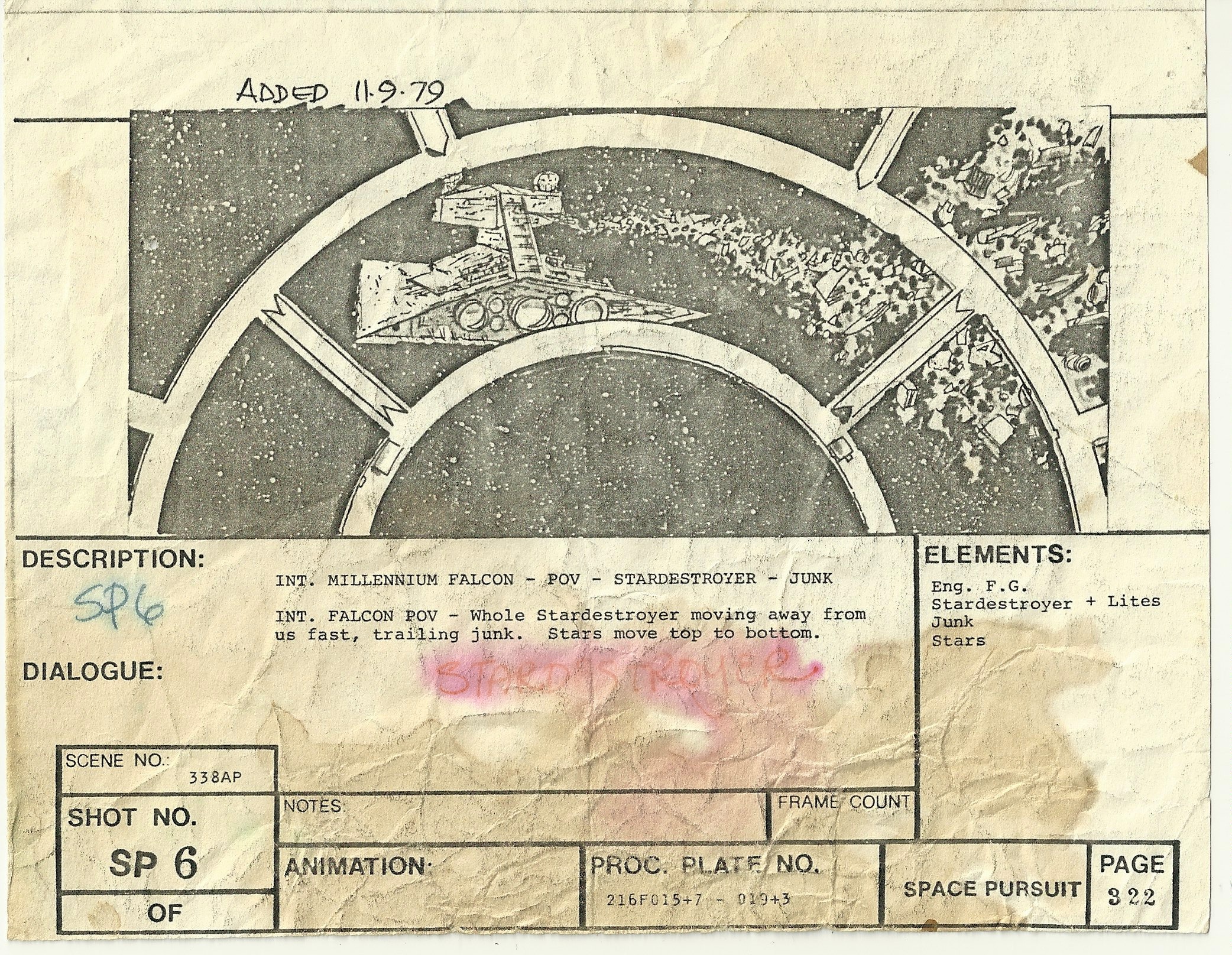 Storyboard from THE EMPIRE STRIKES BACK featuring POV from the cockpit of The Falcon- The Christopher Corey Smith Collection