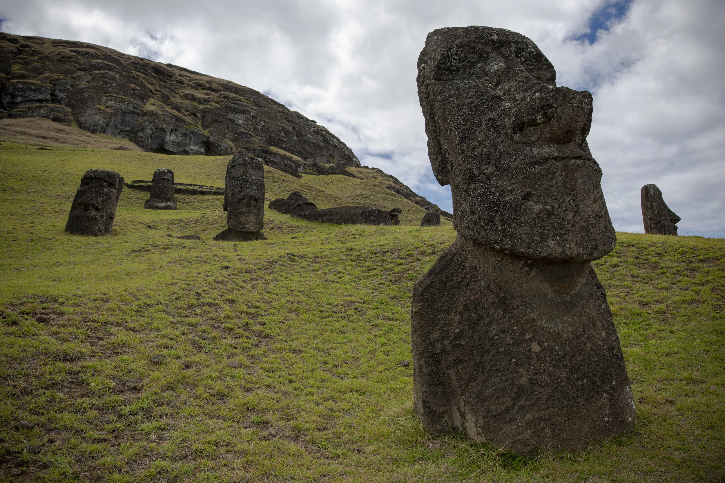 Iconic Moai at Rano Raraku Volcano and quarry