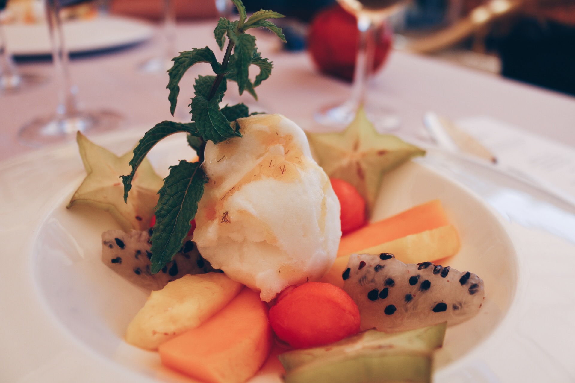 TROPICAL FRUITS WITH LEMONGRASS SORBET AND FENNEL CANDY