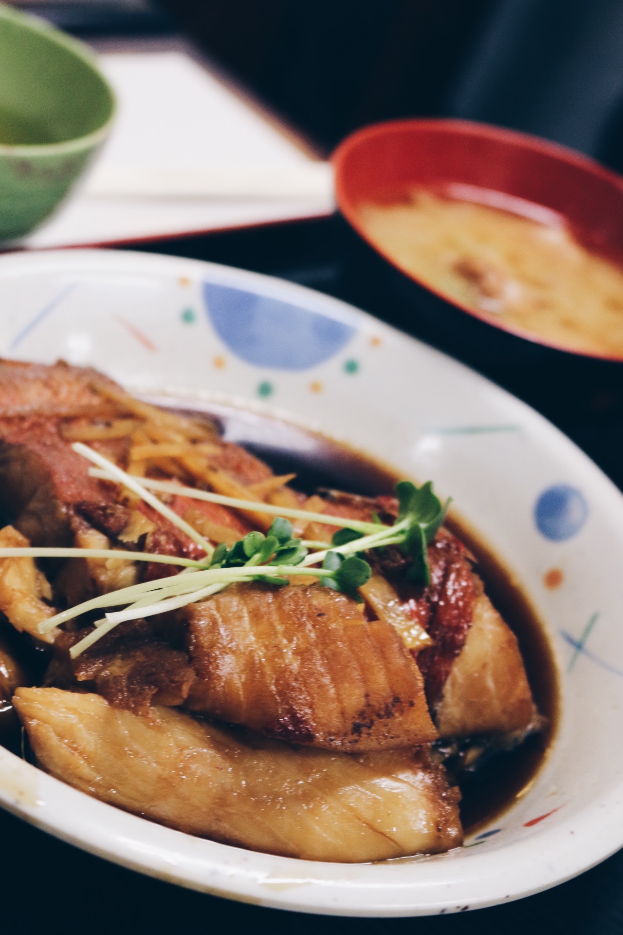 Red sea bream in sweet miso soy sauce. Also S/O to that incredible seafood broth in the back.