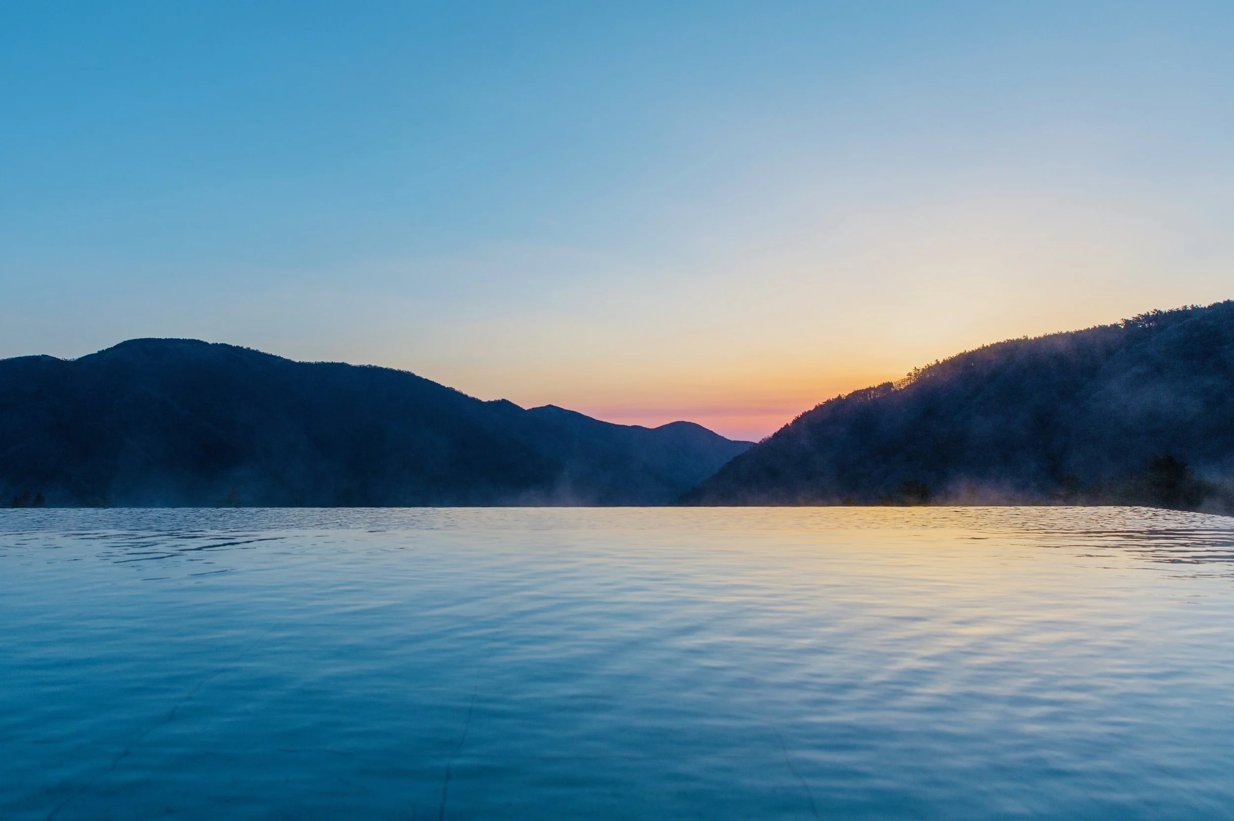 The infinity hot springs at sunset