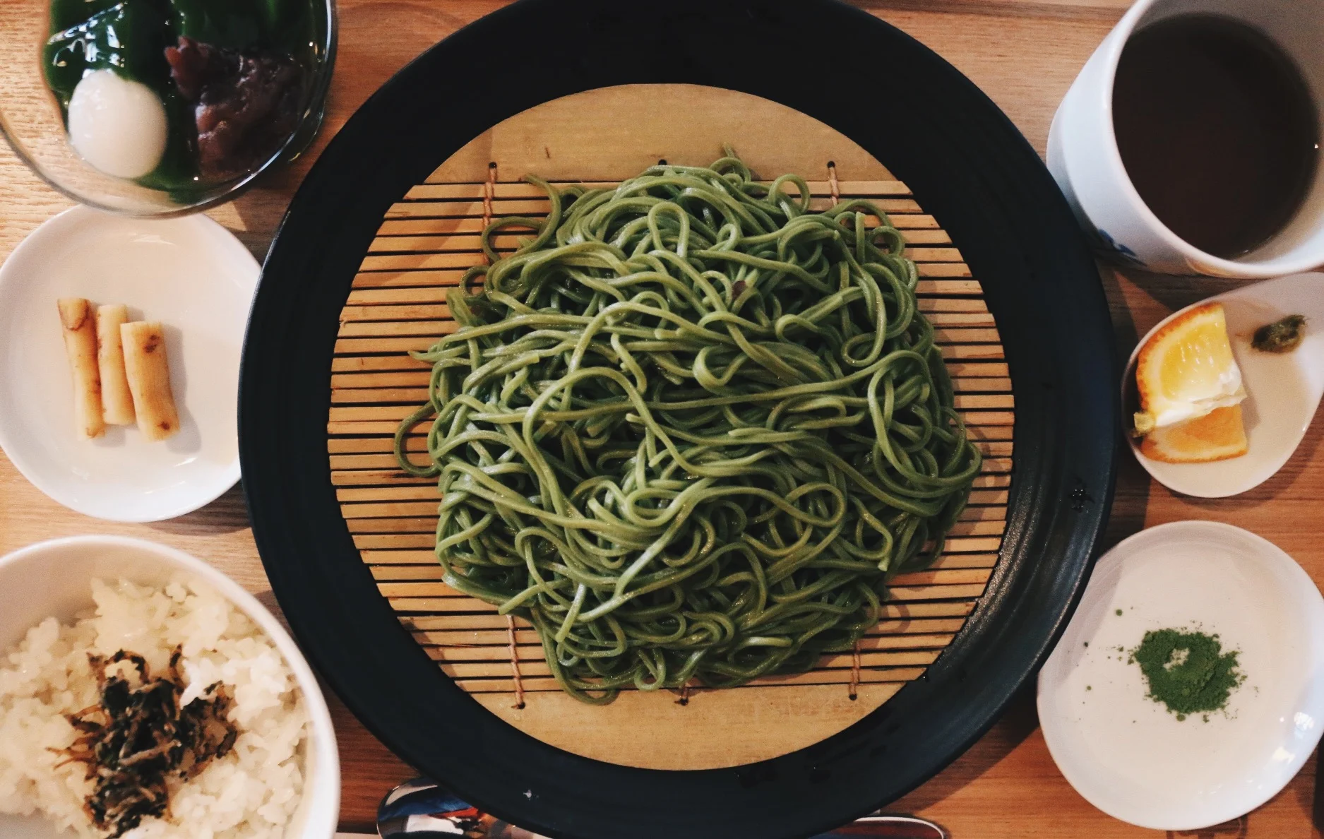 Matcha soba noodles from Nakamura Tōkichi Honten