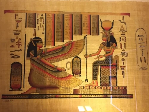 Egyptian Painting of Maat and Hathor on Papyrus from Venice Boardwalk