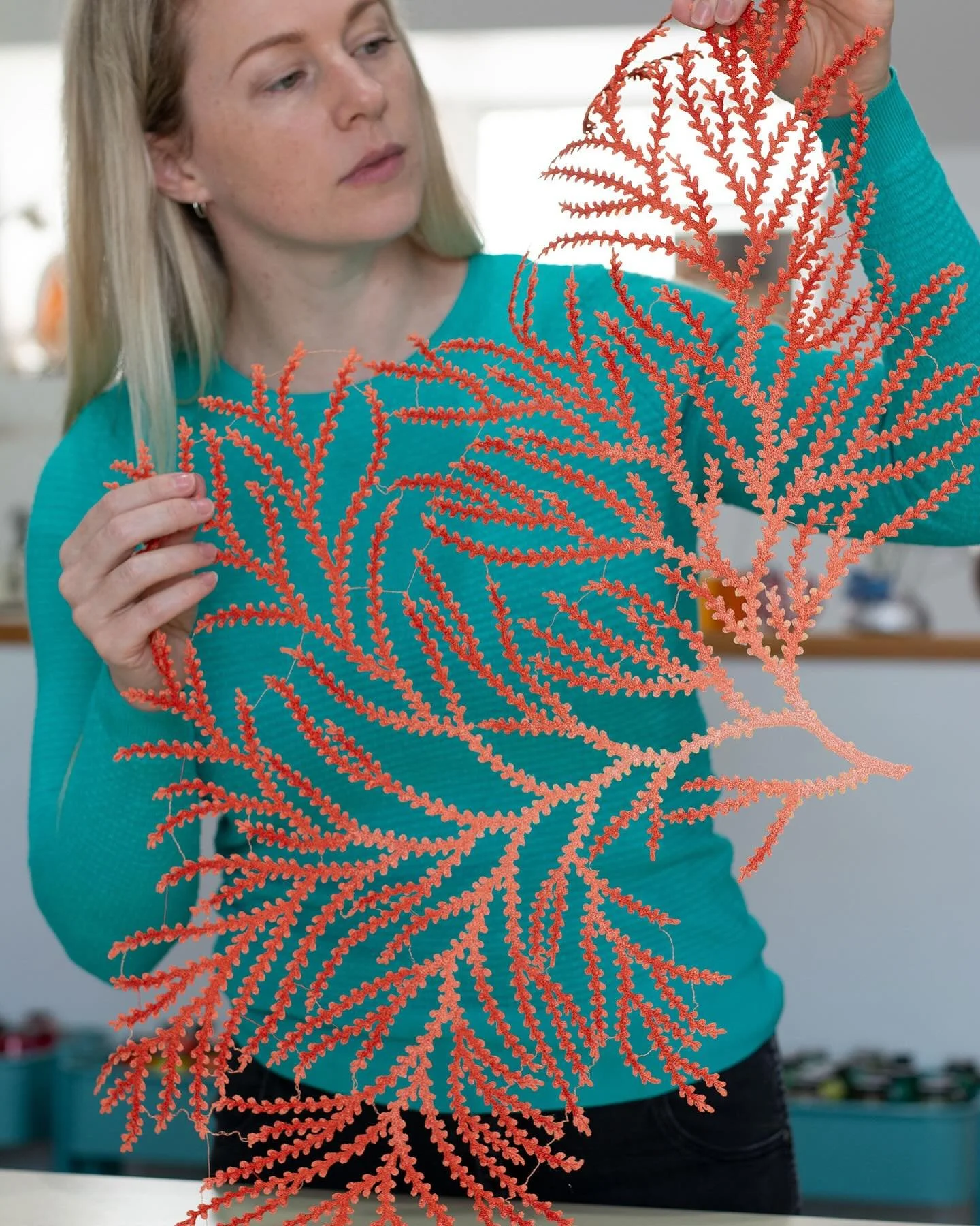 I feel like the colour combo of this coral embroidery and my shirt was a very happy accident. 

#sculpturalembroidery #meredithwoolnough #coralembroidery