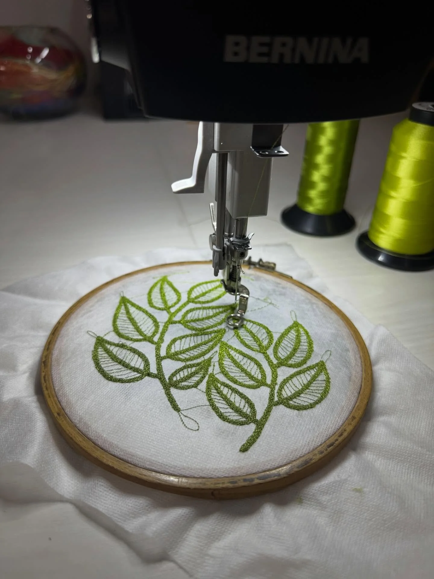 Taking a break from &lsquo;the big red piece&rsquo; to explore some fun little leaf pieces. It&rsquo;s been a while since I have stitched leaves and really enjoying it today. 💚🍃

I&rsquo;m planning to make a small release of leaf focused artworks f