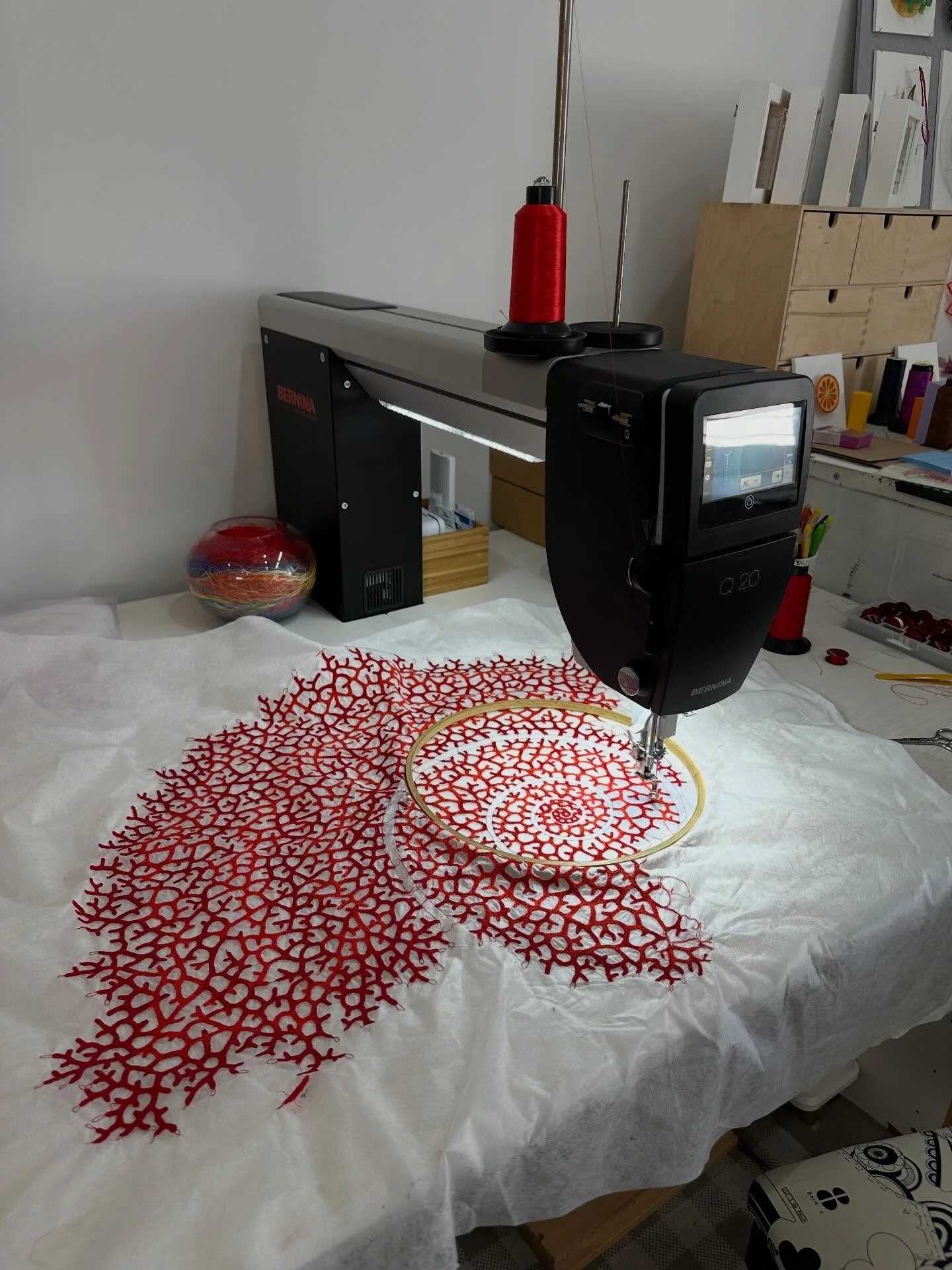 Still making slow but steady progress on this big red piece! I can see an end in sight! ❤️

#sculpturalembroidery #meredithwoolnough #freehandmachineembroidery