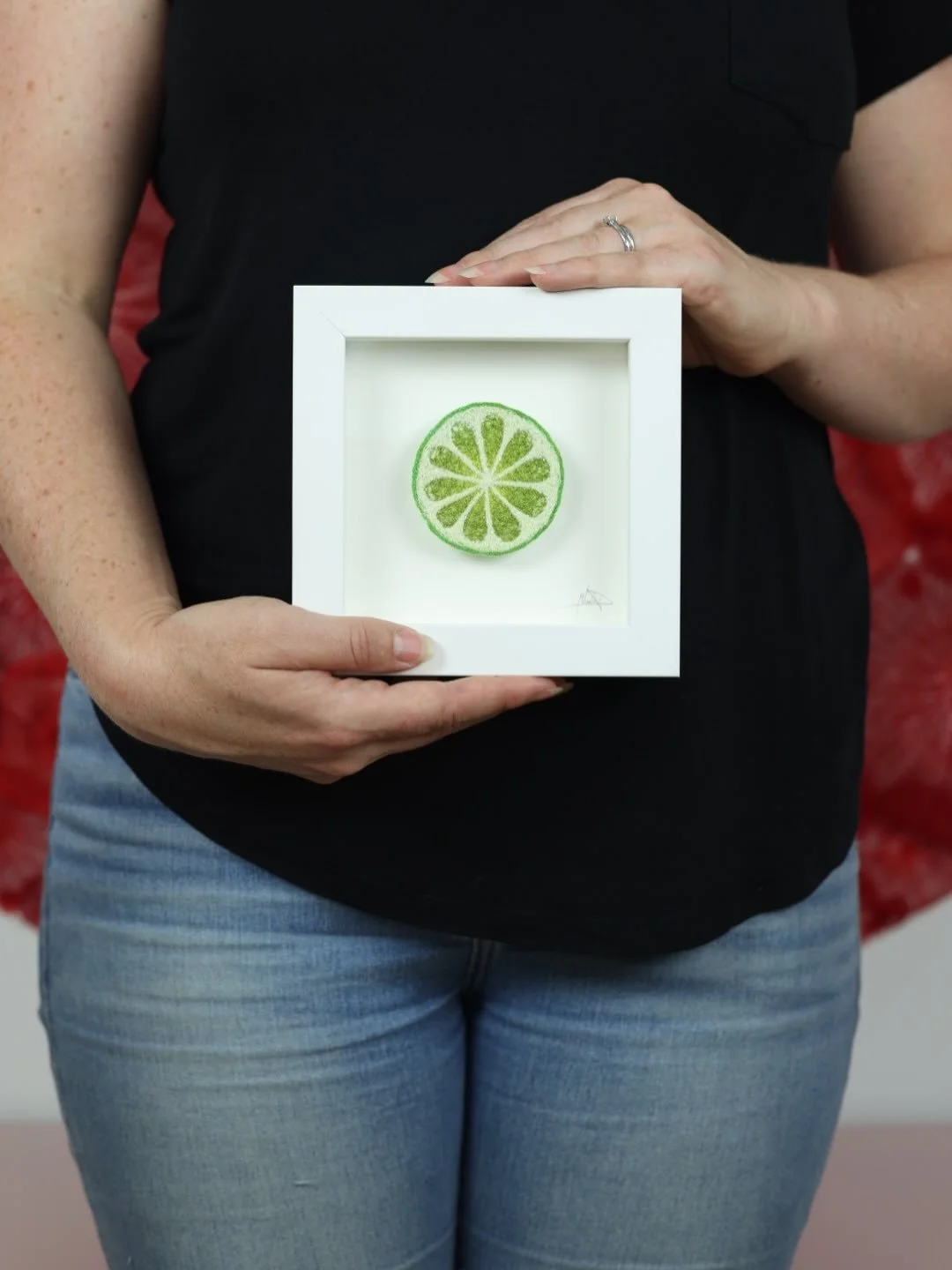 These mini fruit pieces are the smallest framed works I have ever made at just 15 x 15cm. 🍊🍋🍋&zwj;🟩

My framer hated making the frames for these little cuties. Apparently it was so fiddly they took twice as long to make as larger frames and he to