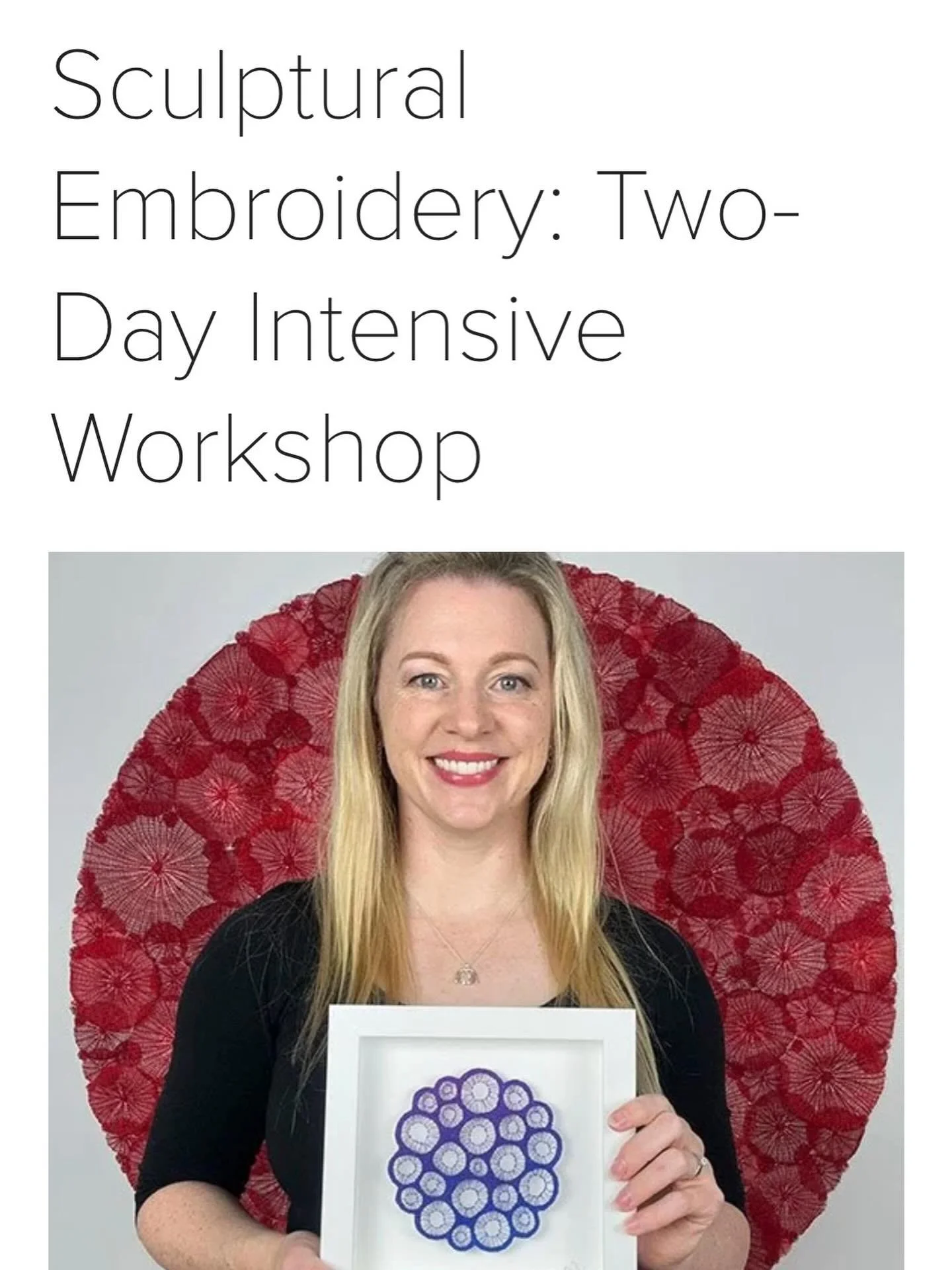A rare opportunity to learn my sculptural embroidery techniques in person.

This July, I&rsquo;m hosting a two-day intensive workshop in Newcastle &mdash; a small, carefully considered experience designed to give you the time, space, and support to f