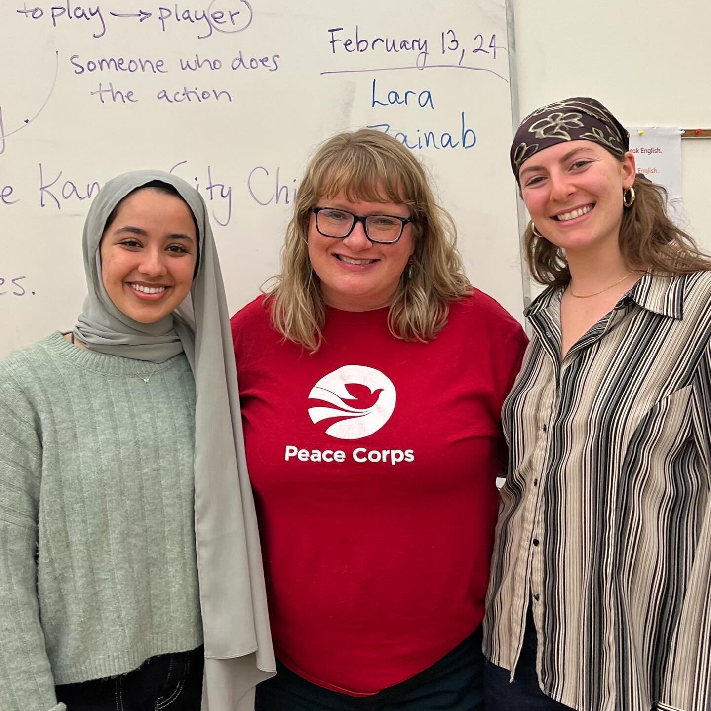 Lara Caradimitropoulo (right) and Zainab Razzaq (left) volunteer in English classes to speakers of other languages led by Cherry Stewart (center) at TJACE@PVCC. Lara shared that this experience has opened her eyes to the large immigrant community liv