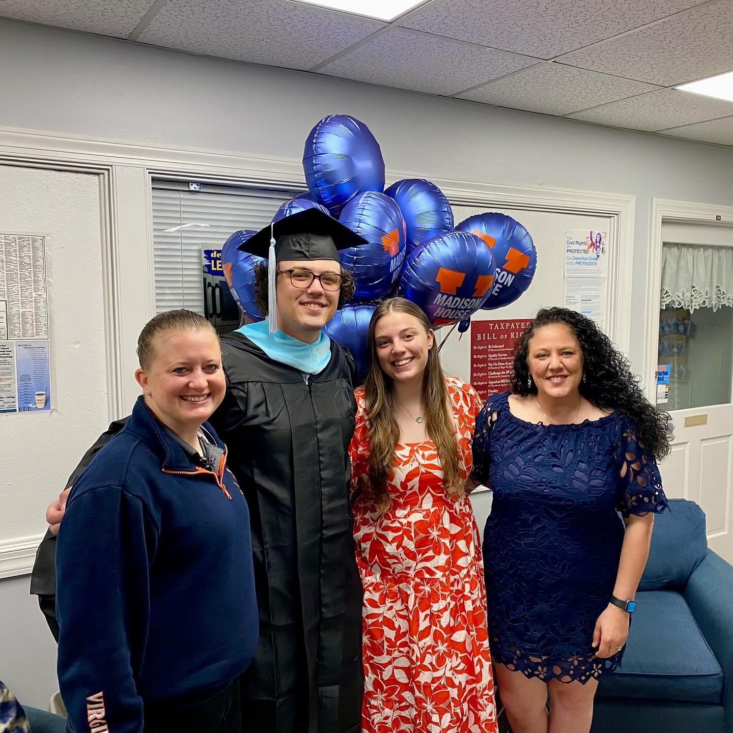 No rain can steal our sunshine! ☀️ We are celebrating all of our amazing Madison House volunteers graduating from @uva today! 🎓 May the road rise to meet you in all of life&rsquo;s journeys. We wish you great joy and happiness! 💙🧡
.
.
.
#HoosHooSe