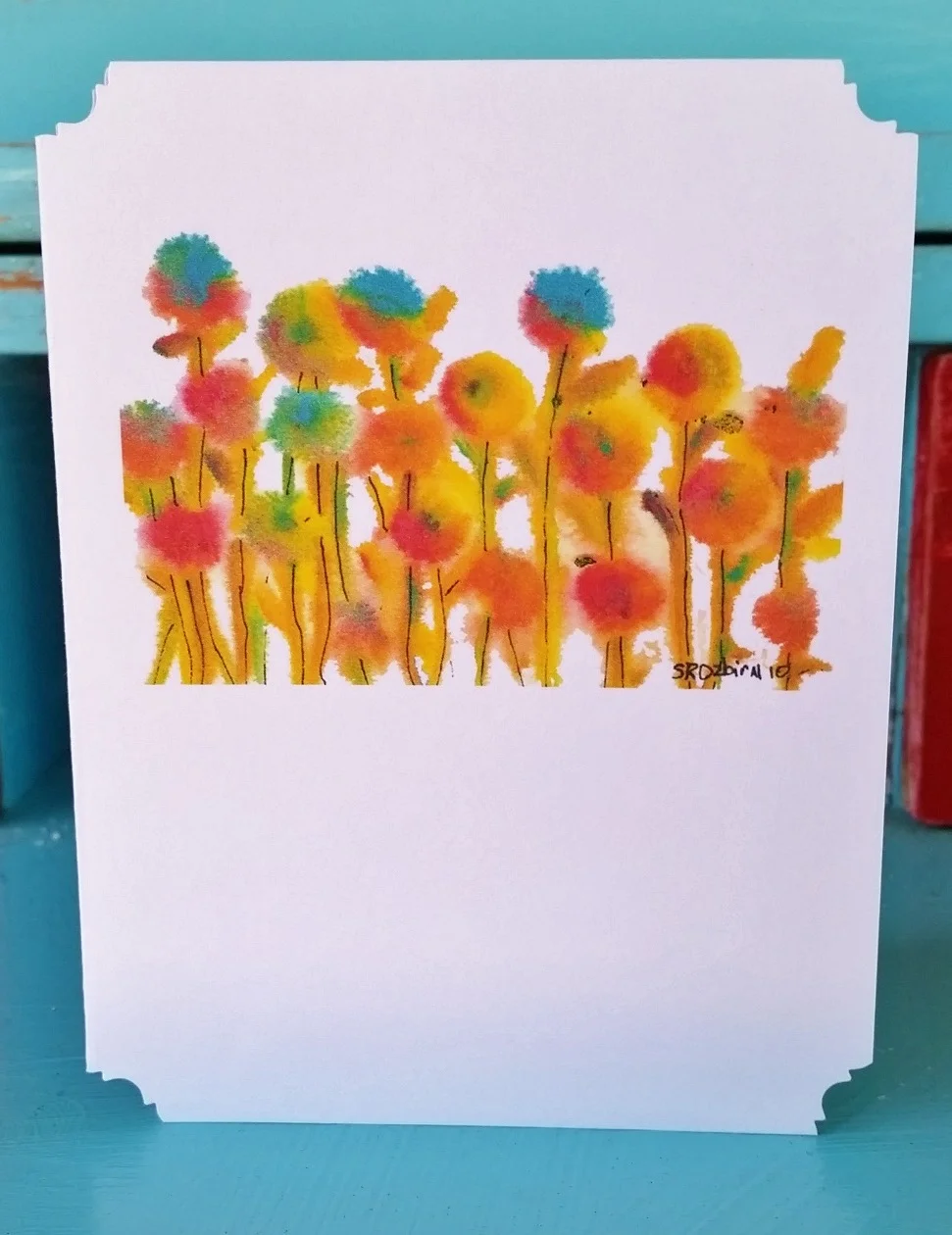 Dandelions, abstract, 4 x 6", blank inside