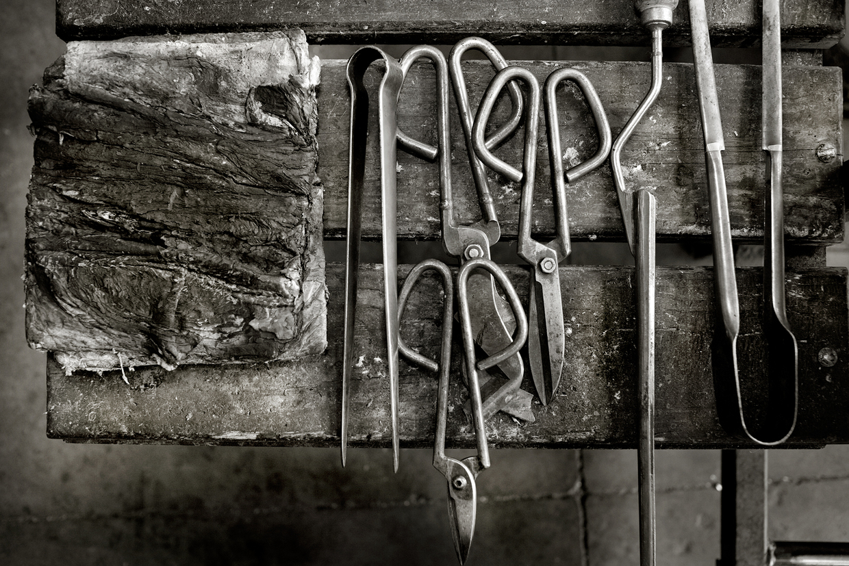 Traditional glassblowing tools.