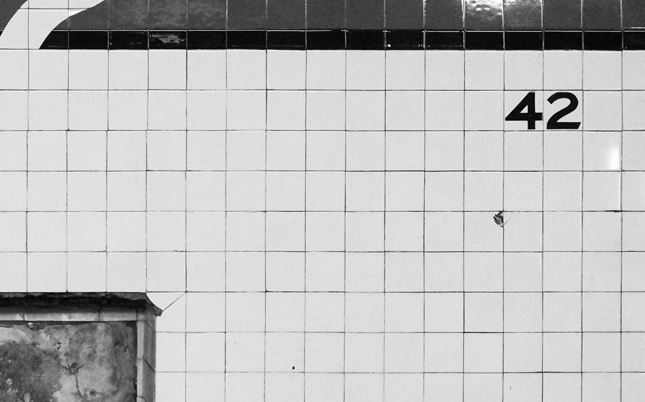 4 3/8" square subway tile in Times Square Station