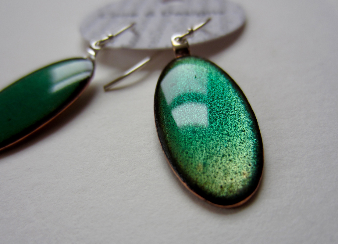 Enamel on copper, transparent green.
