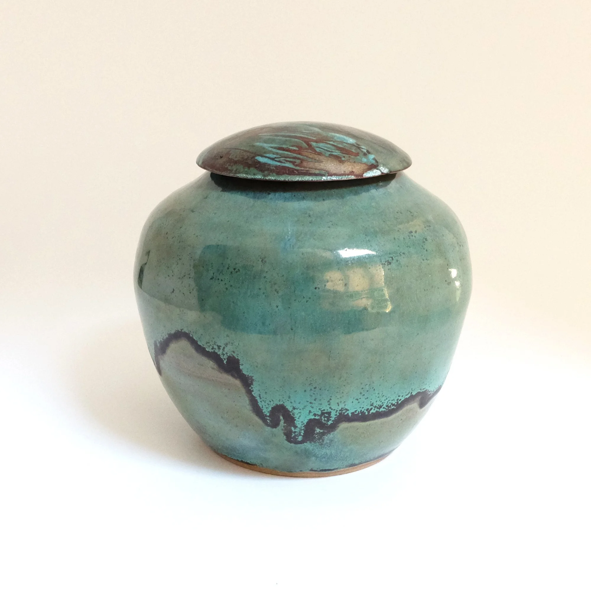 Dark Forest Green Metallic Vessel with Sgraffito Lid