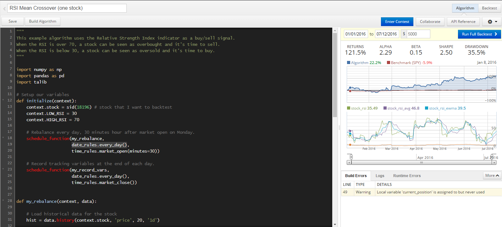 Trading Algorithms on Quantopian