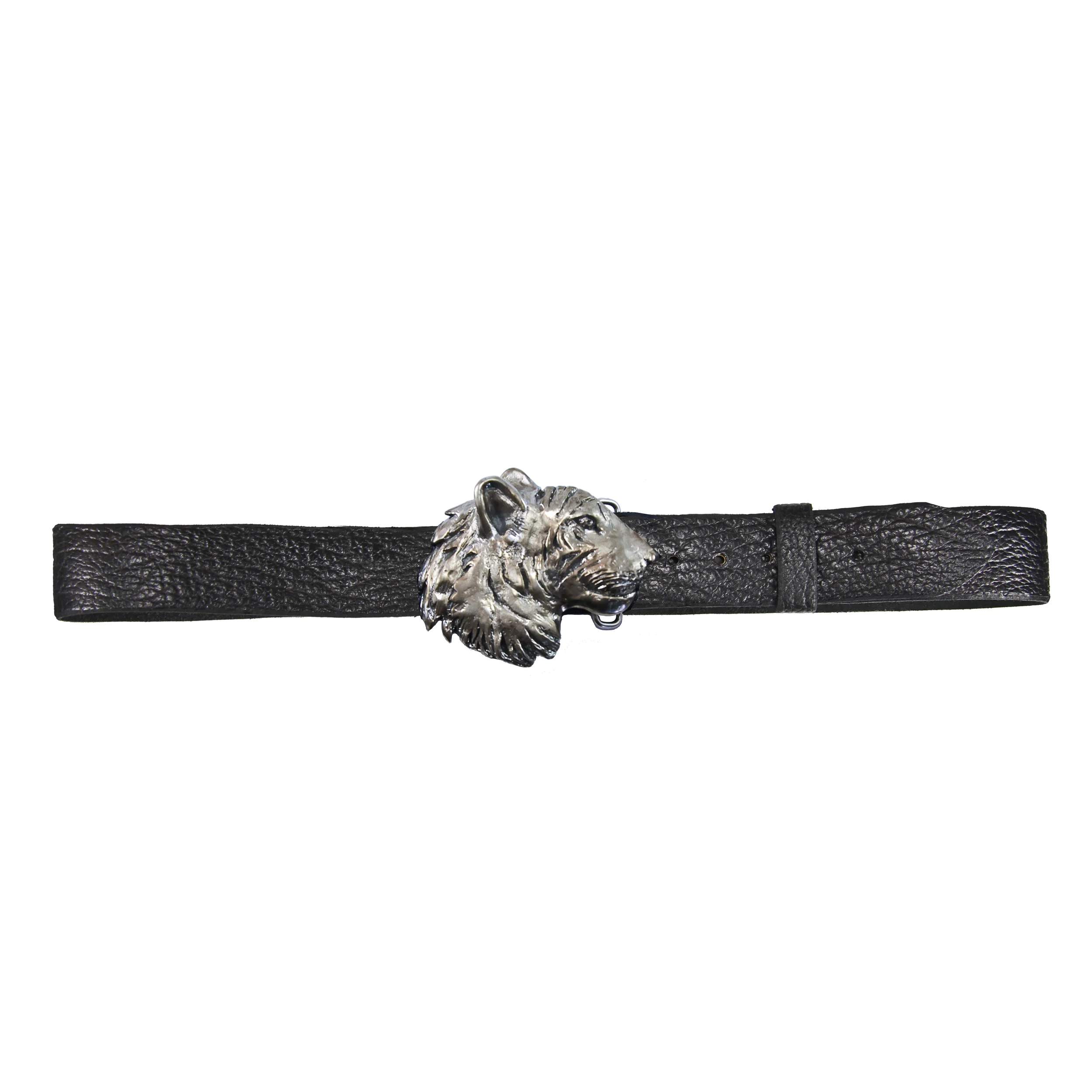 leather belt with tiger head buckle