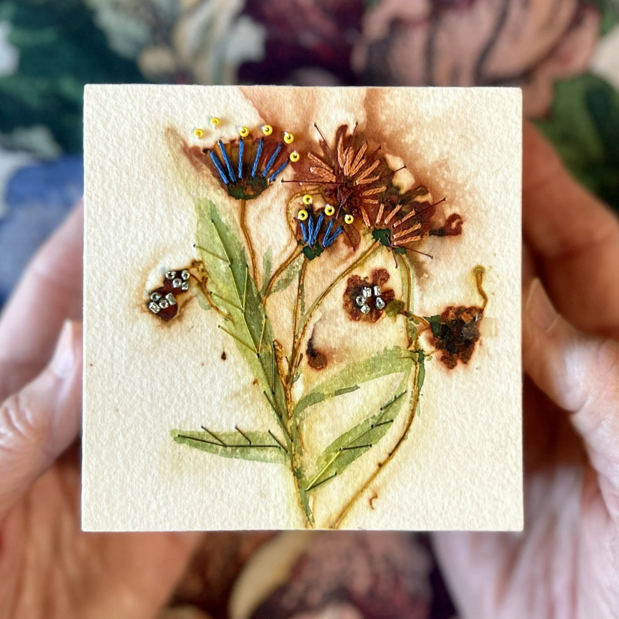 Stitched Botanicals on Paper - Mounted on Cradle Board #37
