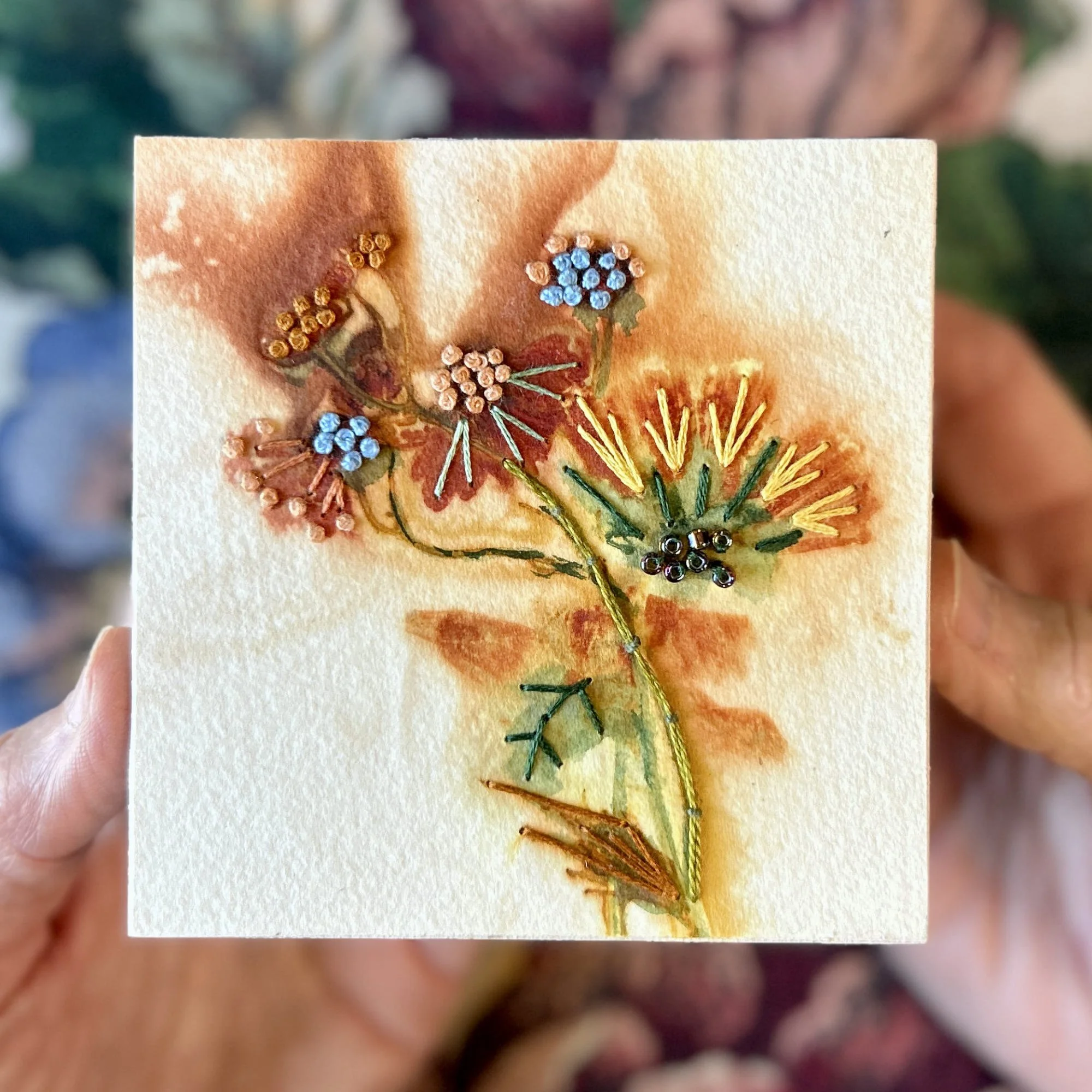 Stitched Botanicals on Paper - Mounted on Cradle Board #52