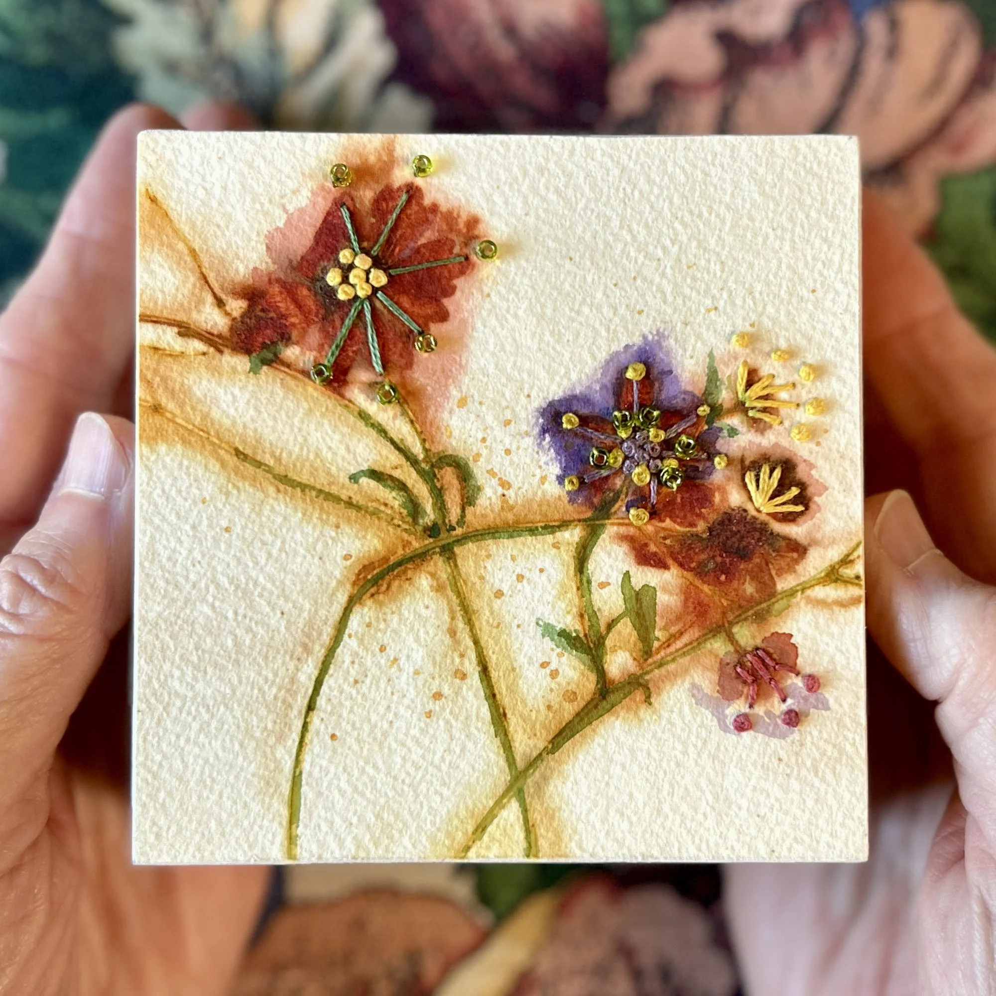 Stitched Botanicals on Paper - Mounted on Cradle Board #29
