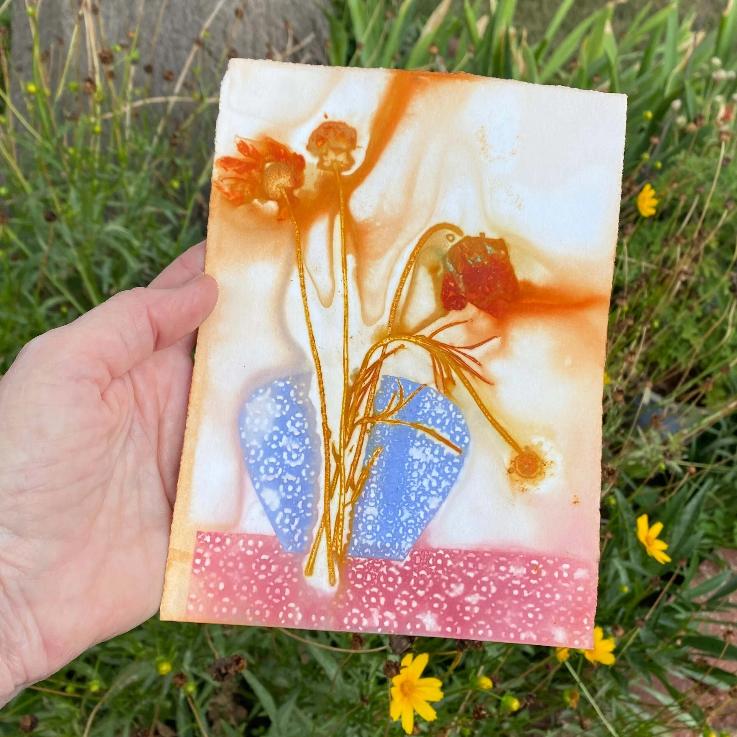 Ecoprint on paper in my hand