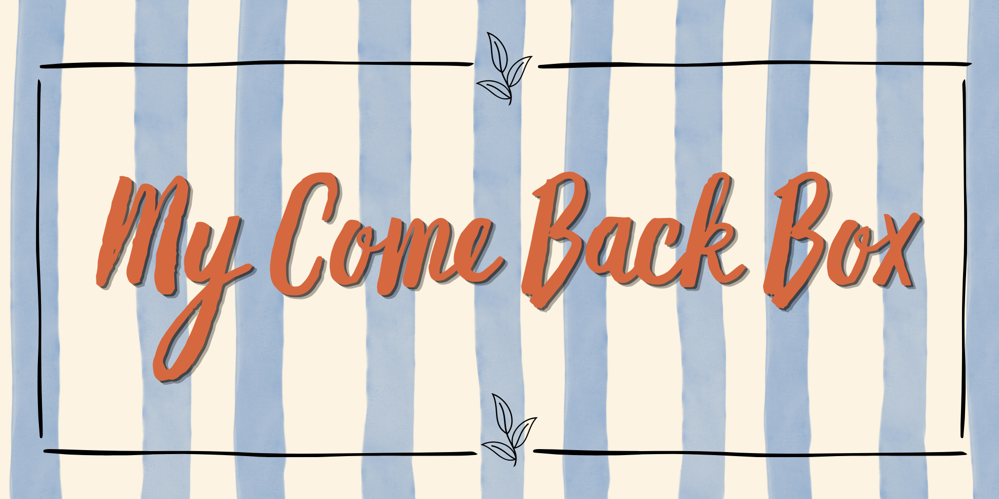Blue striped Come Back Box for organizing small art projects.