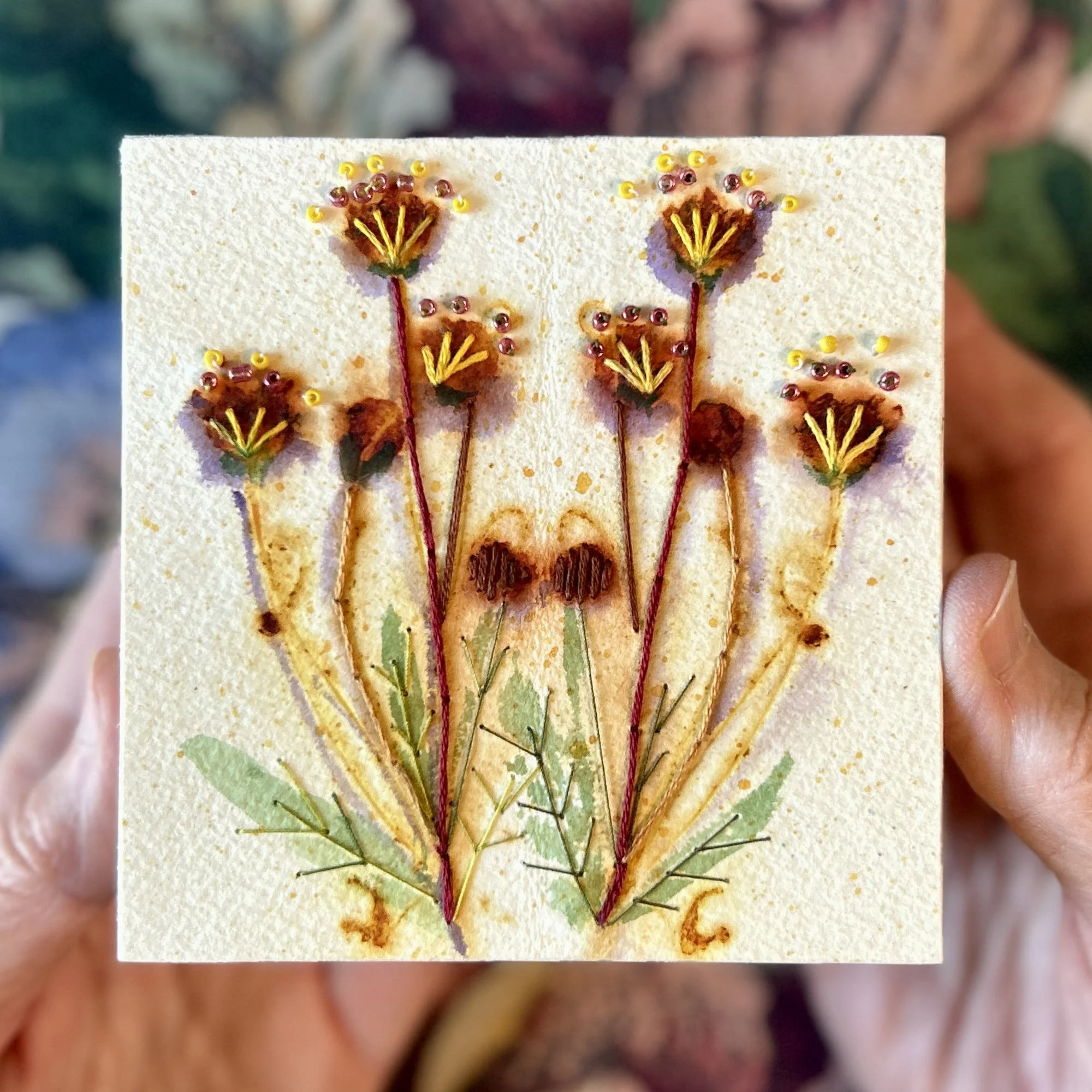 Stitched Botanicals on Paper - Mounted on Cradle Board #42