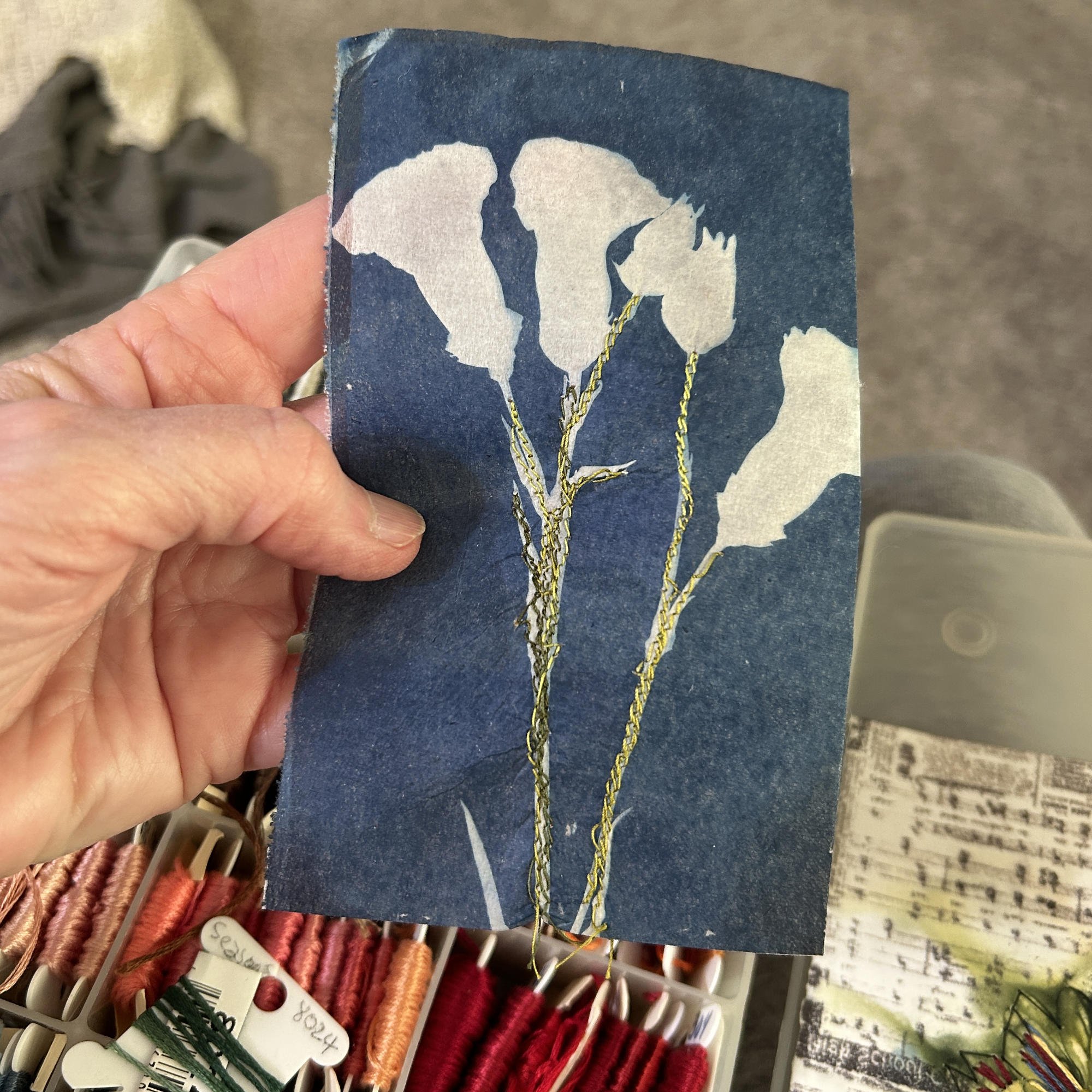 Small cyanotype tea bag art project that fits inside a Come Back Box.