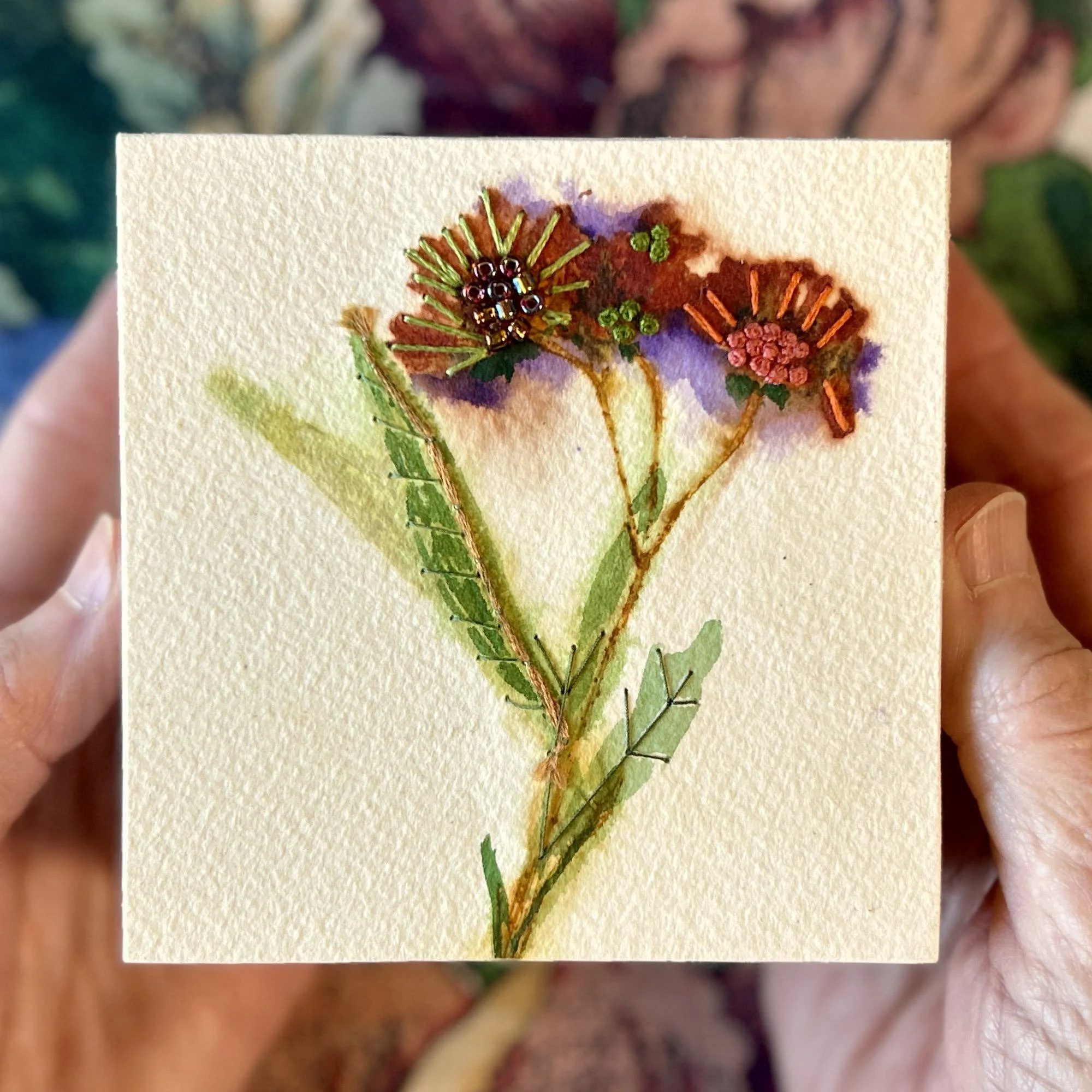 Stitched Botanicals on Paper - Mounted on Cradle Board #33