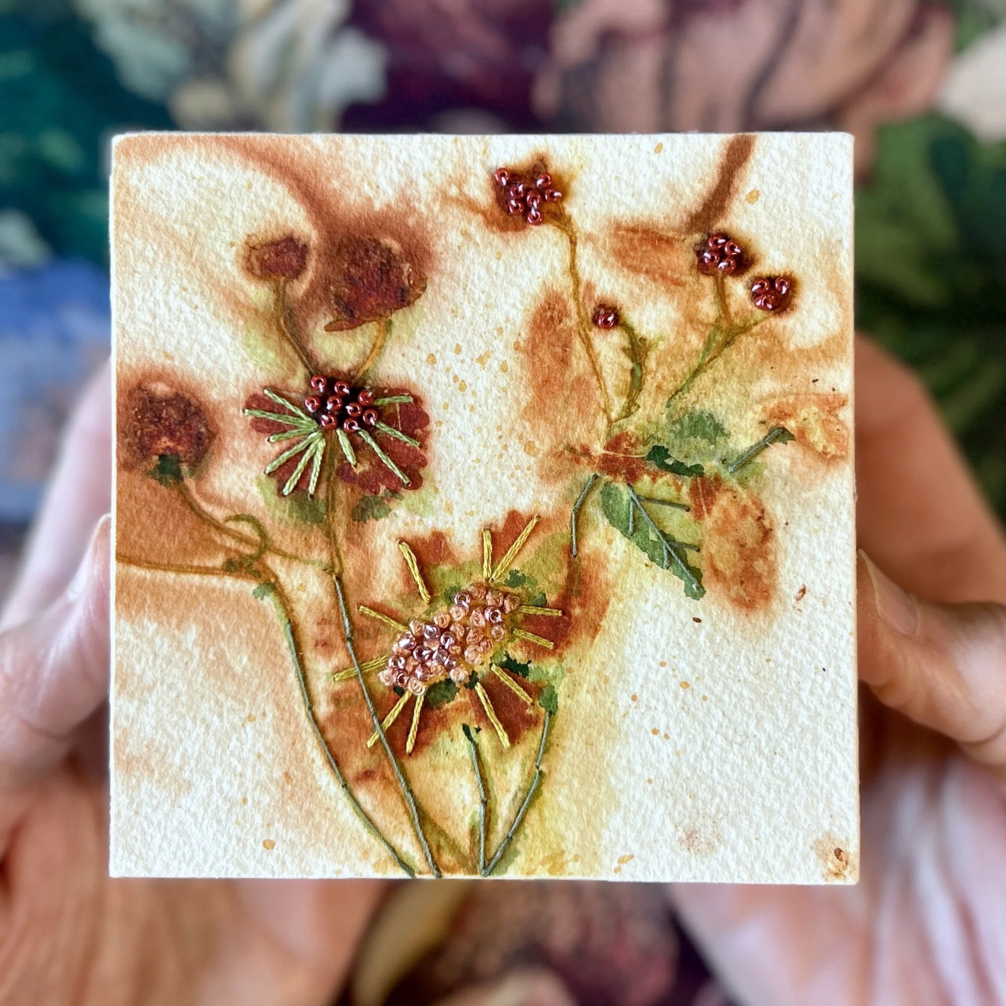 Stitched Botanicals on Paper - Mounted on Cradle Board #47
