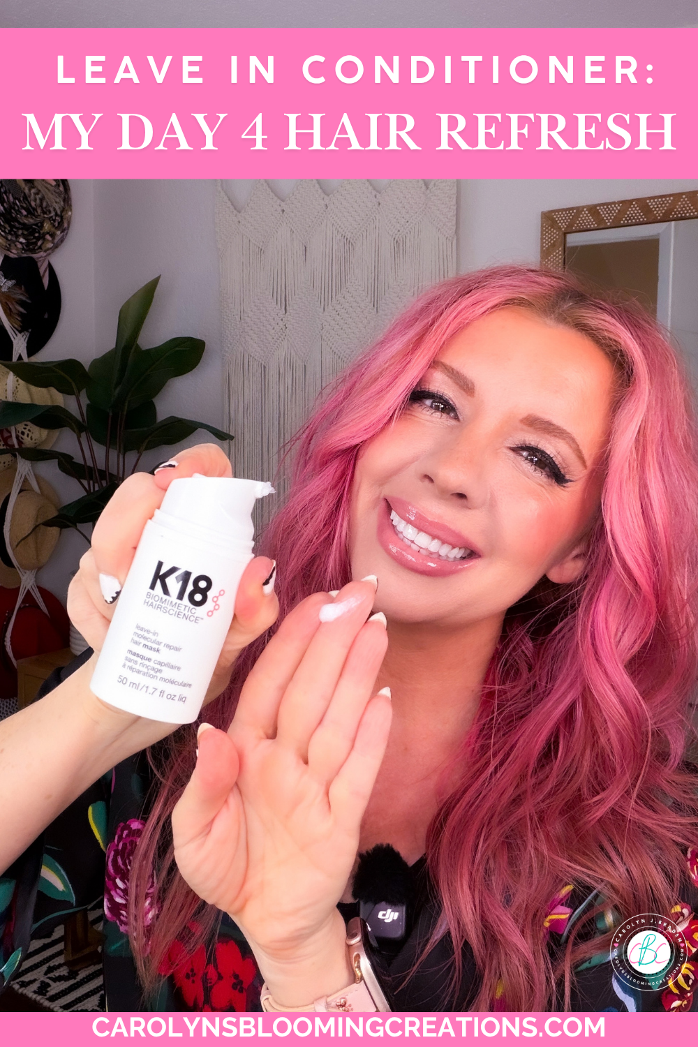 Applying K18 leave in molecular repair hair mask to refresh wavy hair